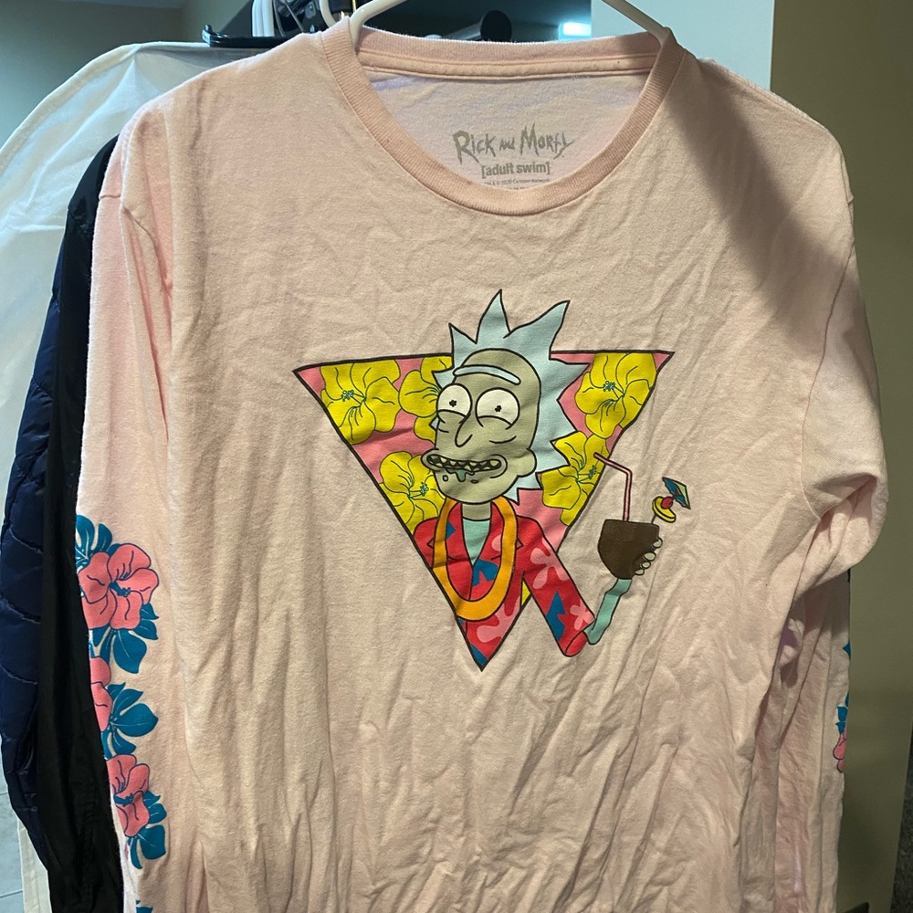 Rick and Morty Pink Floral Graphic Long Sleeve Tee